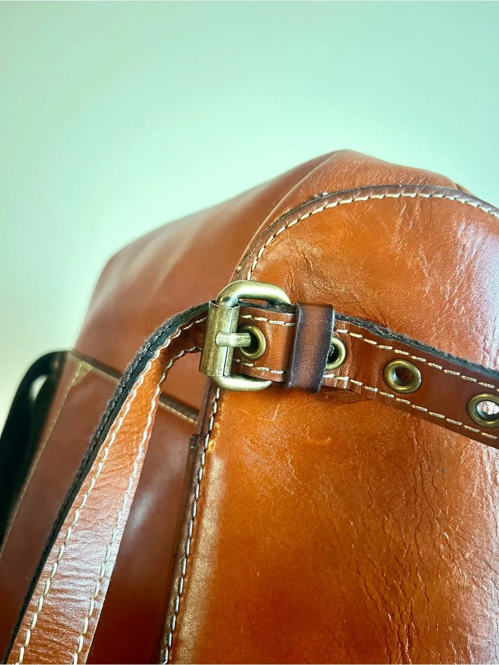 Patricia Nash Casape Cognac Brown Leather Drawstring Backpack